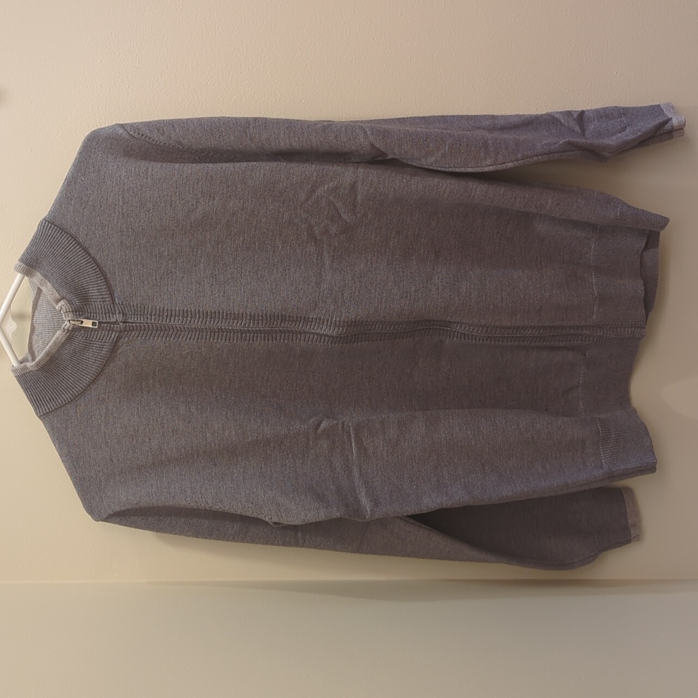 Gray Zip Up Sweater with Stand-Up Collar